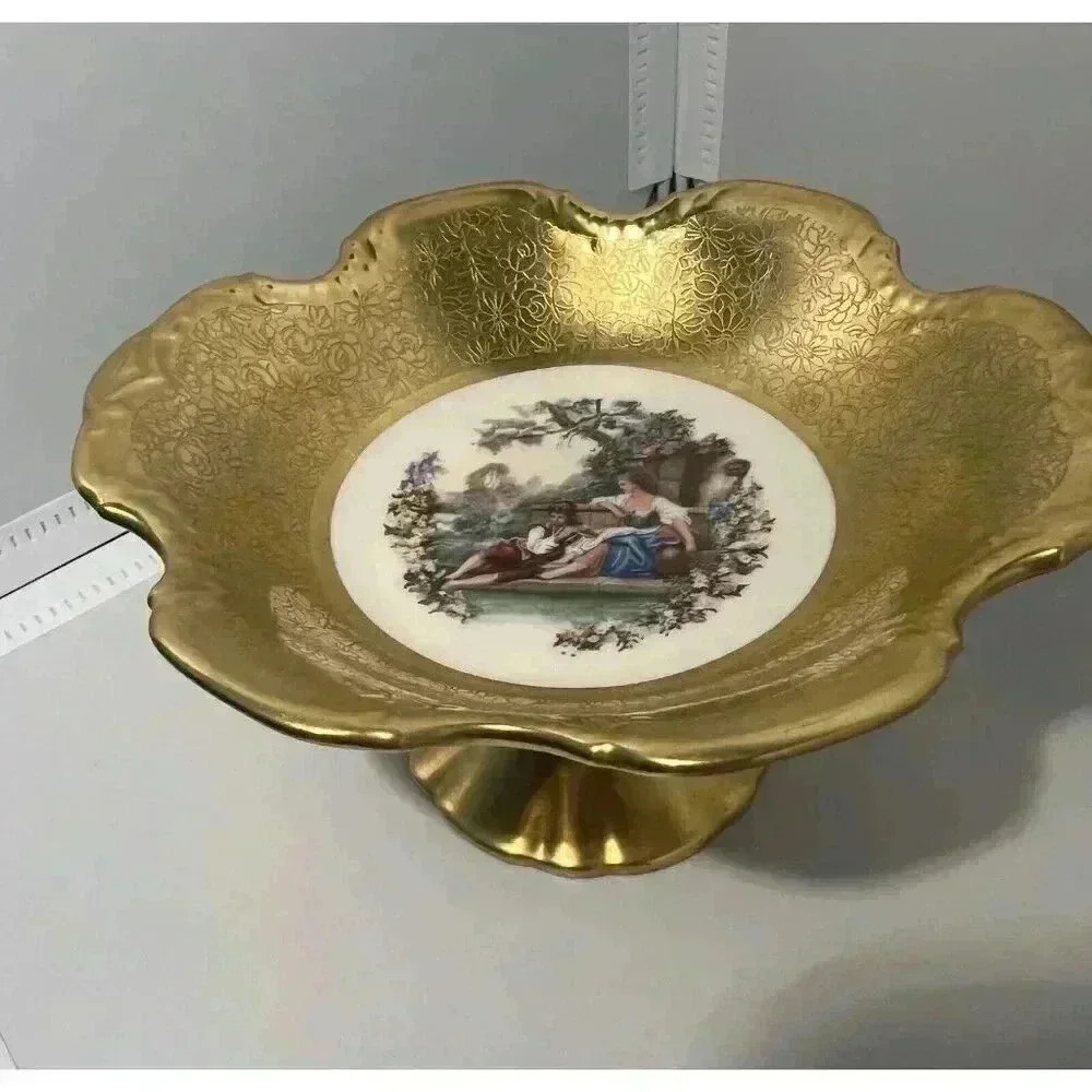 vintage pickard china gold Encrusted Tazza Hand Painted Victorian